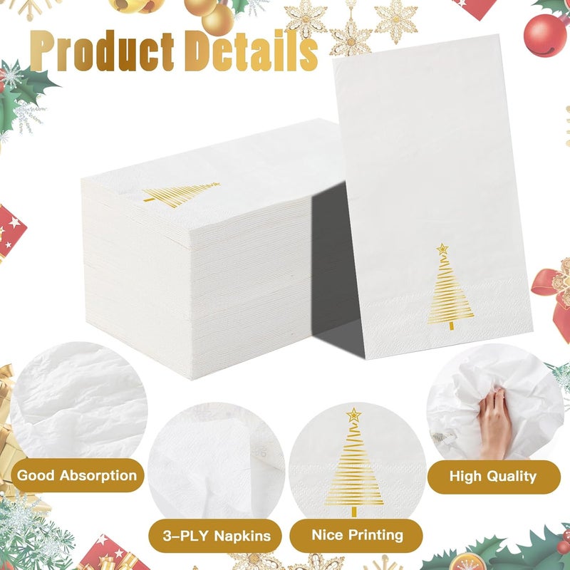Tamone 100PCS 3-Ply Christmas Napkins - Gold Christmas Tree Napkins Disposable - Premium Quality Gold Dinner Napkins Soft and Absorbent - Image 3